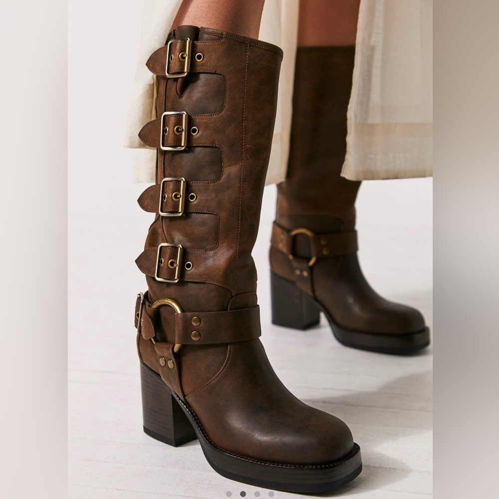 Jeffrey Campbell Brown Leather Buckle Boots